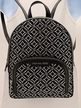 MICHAEL KORS Jaycee Medium Backpack NWT Black White MK Logo Bag